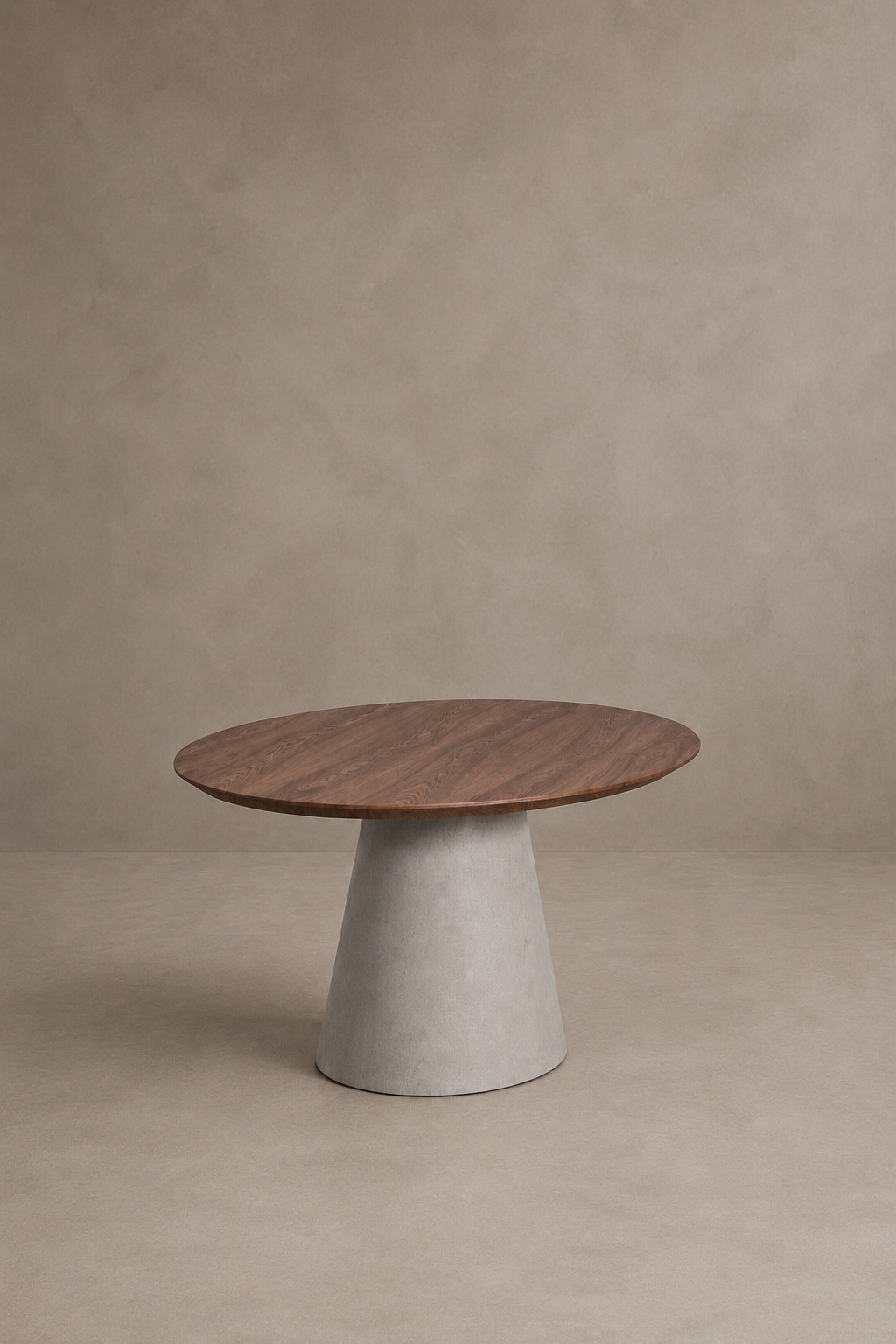 Incontro Stone - Tavolo ovale in legno massello con base conica in microcemento