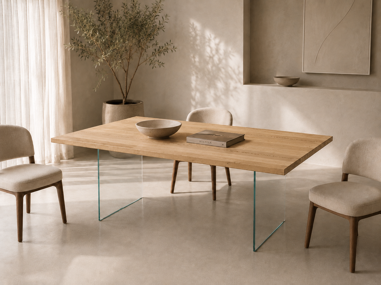 Respiro - Tavolo in legno di rovere e vetro extrachiaro