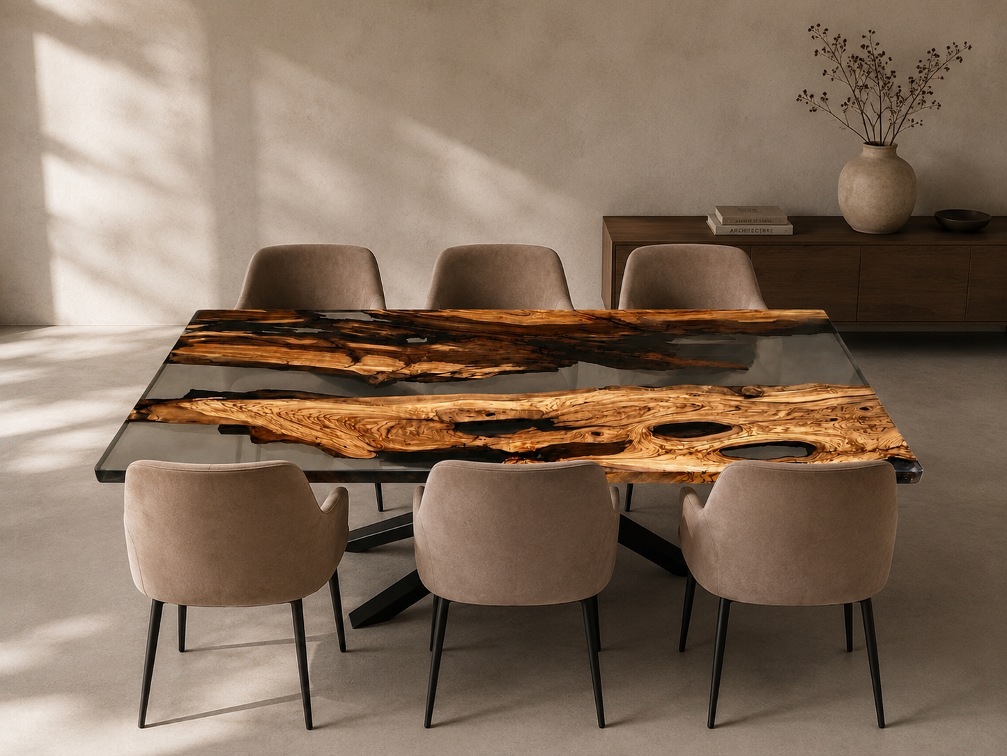 Tevere - Tavolo da pranzo in legno e resina
