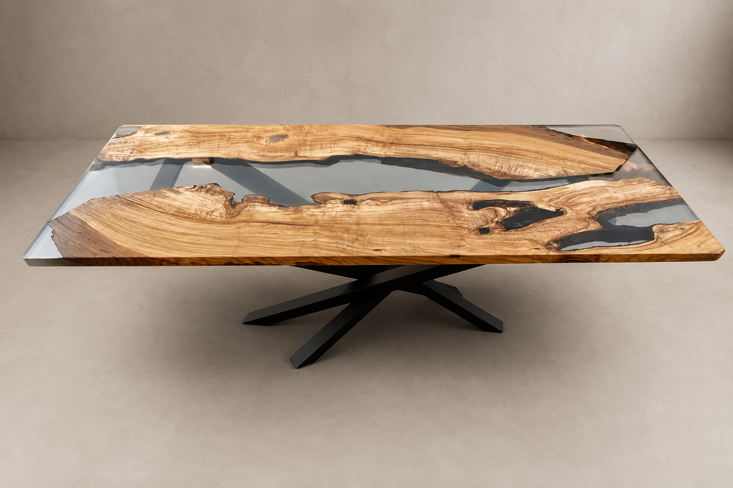 Senna - Tavolo da pranzo in legno e resina