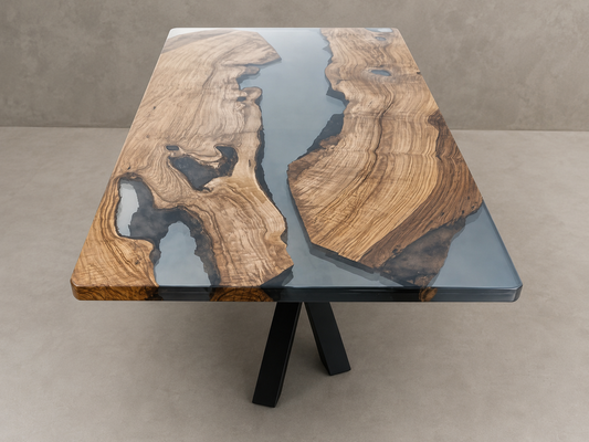 Senna - Tavolo da pranzo in legno e resina