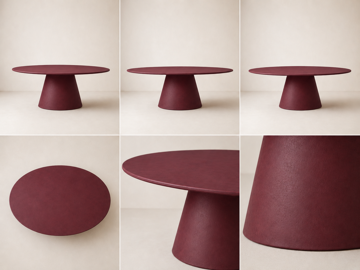 Evo - Tavolo ovale in microcemento rosso burgundy