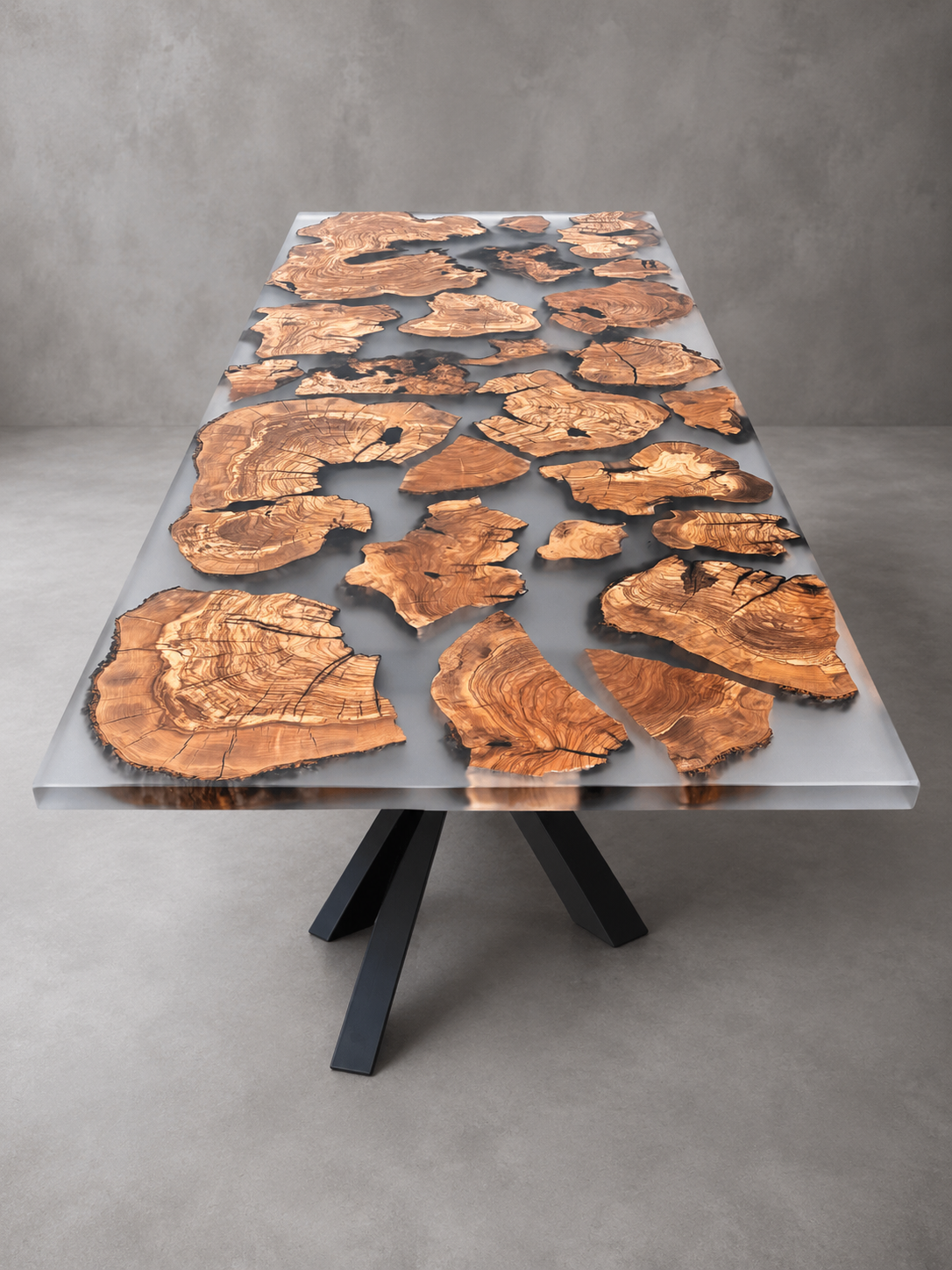 Fragma Satin - Tavolo in frammenti di ulivo e resina satinata