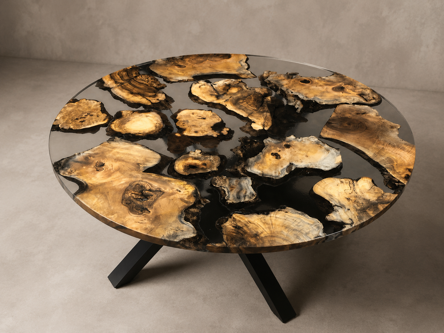 Terra - Tavolo da pranzo rotondo in legno e resina